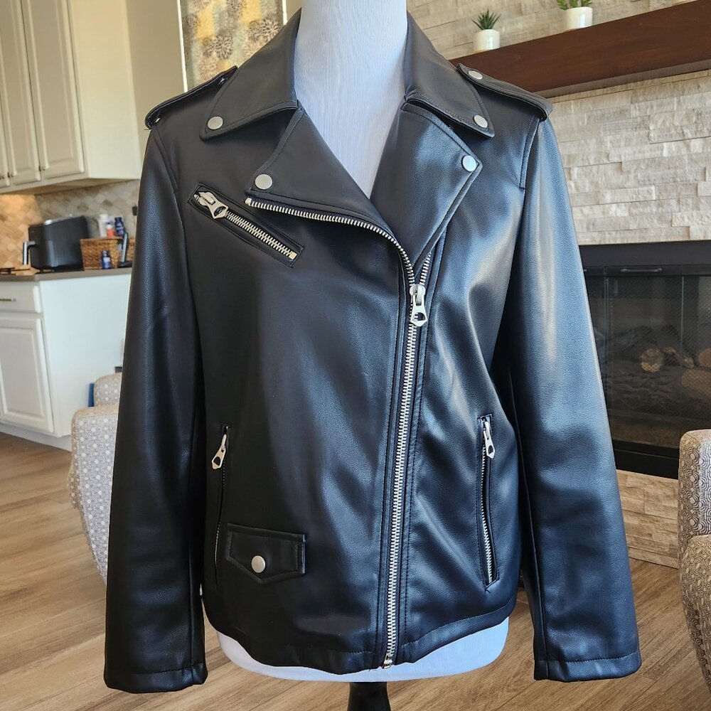 Scoop Faux Leather Moto Biker Jacket Womens Size S 4-6
